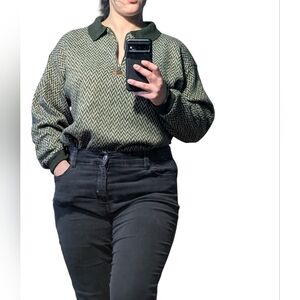 Vintage Men's Chevron Pattern Sweater - Black and Gray